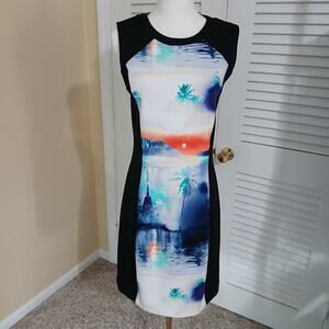 Nicole by Nicole Miller sleeveless tropical print bodycon dress sz LG